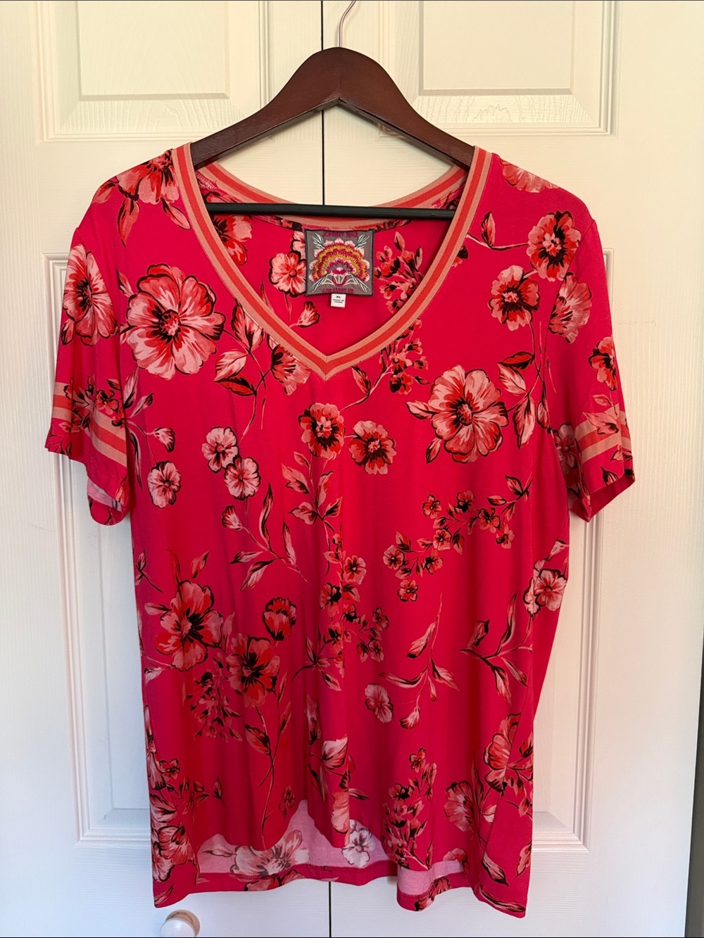 Johnny Was Women's V-Neck Floral Top in Hot Pink